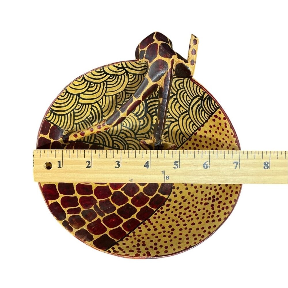 Drinking Giraffe Bowl Wood Handcrafted African Folk Art Decorative Painted 7" - Picture 6 of 6